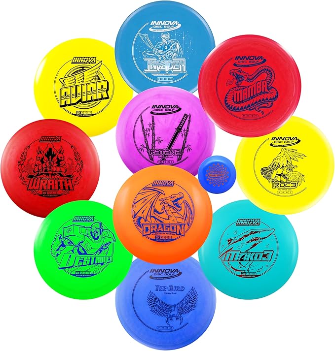Innova Disc Golf Set 10 Pack – Disc Golf Starter Set for Beginners with Disc Golf Drivers, Mid-Ranges, Disc Golf Putters Disc Golf Starter Kit, Medium