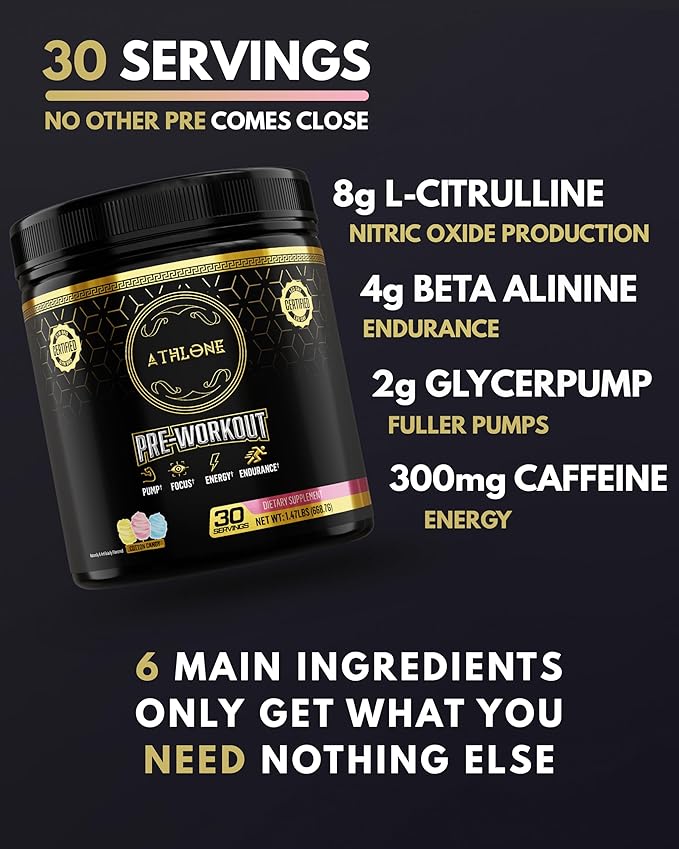 Pre Workout Powder Blue Raspberry Performance Blend- Energy with Caffeine, L-Citrulline, Beta Alaline, Himalayan Pink Salt - No Artificial Dyes (30 Servings)