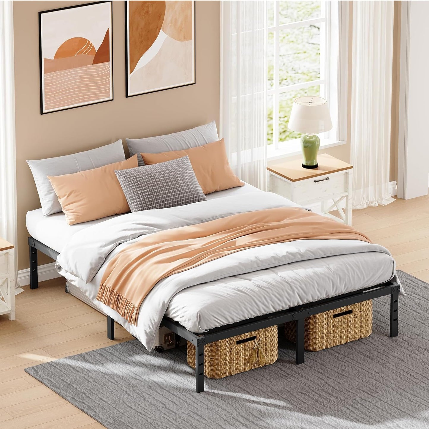Skiennix 14-Inch Metal Bed Frame - Heavy Duty Full Size Mattress Foundation with Underbed Storage, Black
