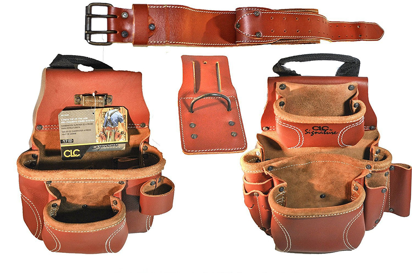 CLC Custom Leathercraft 21448 4 Piece Pro Framer's Combo System Tool Belt 15 Pocket,Brown