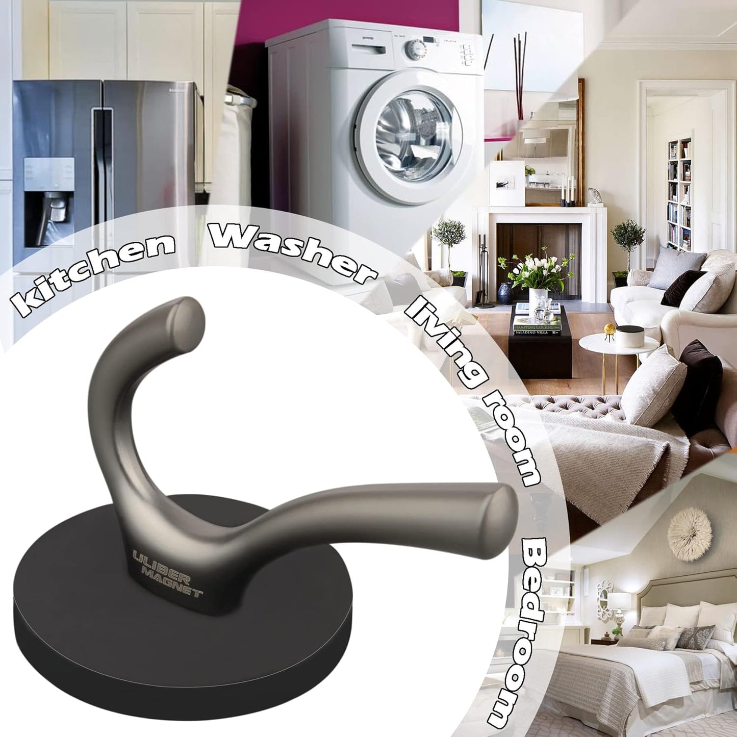 ULIBERMAGNET Strong Magnetic Double Hooks - Heavy Duty Coat Hangers, 2 Pack, Brushed Nickel Finish