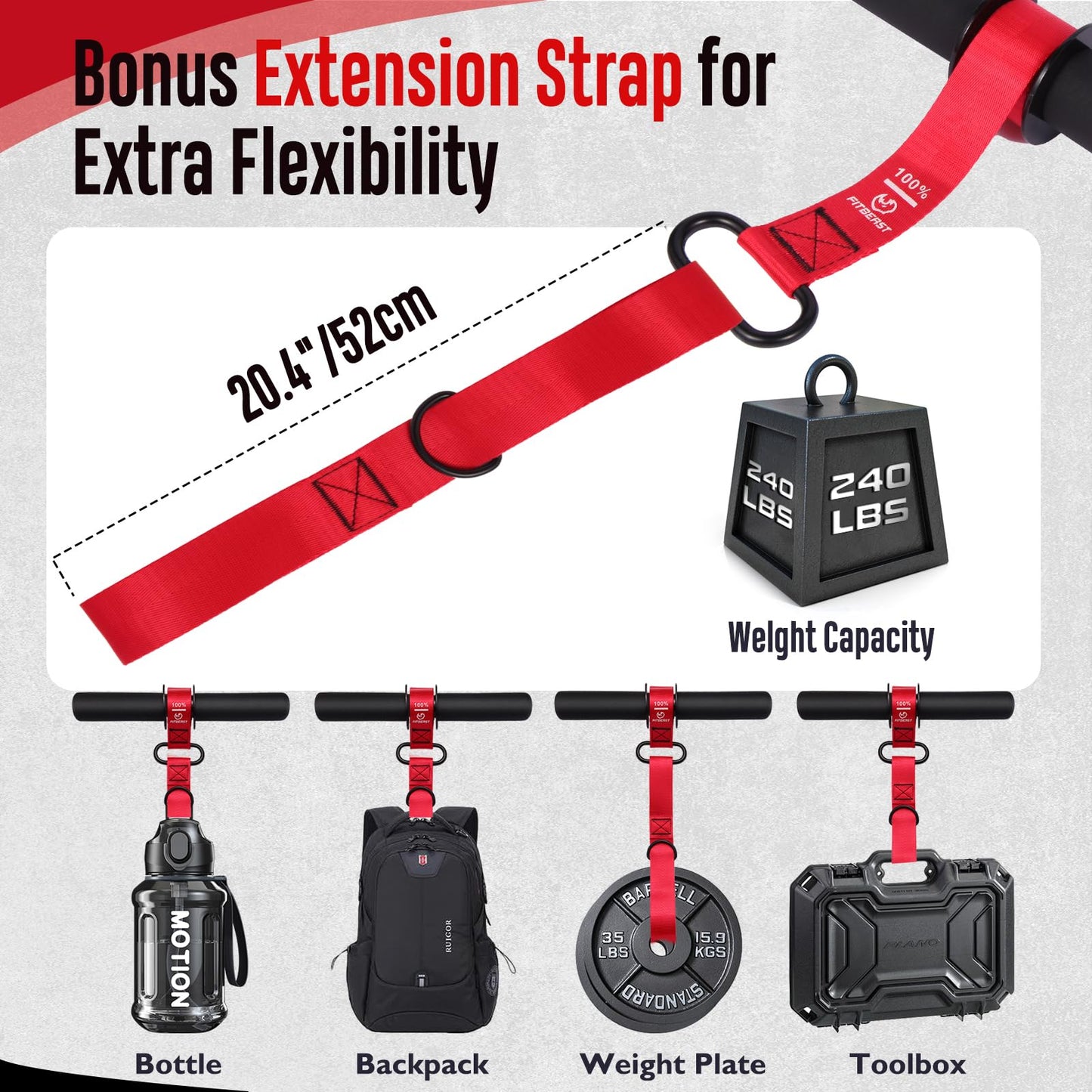 FitBeast Forearm Strengthener & Forearm Exerciser, Wrist Roller with Thicker Handle, Forearm Strength Trainer with Adjustable Strap - Ideal for Grip Strength, Muscle Building, Rehabilitation (Red)
