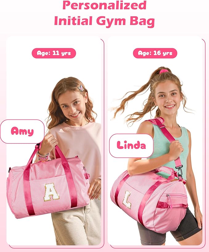 Birthday Gift for Granddaughter, Girl Gym Bag, Kids Initial Overnight Duffel Bags with Shoe Compartment, Personalized Travel Bag with Makeup Pouch, Gifts for Teenage Girls (Letter I)