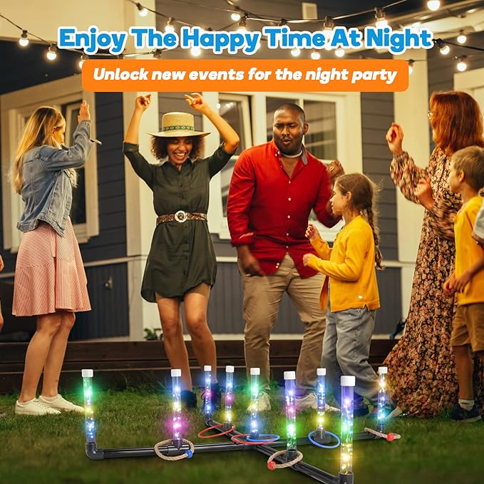 Outdoor Games for Game Night: FunforFun! Upgraded 30-Inch LED Ring Toss Game with 26 Rings Yard Games for Adults Kids Easter Gifts Outdoors Toys for Beach Lawn for Party Ideal