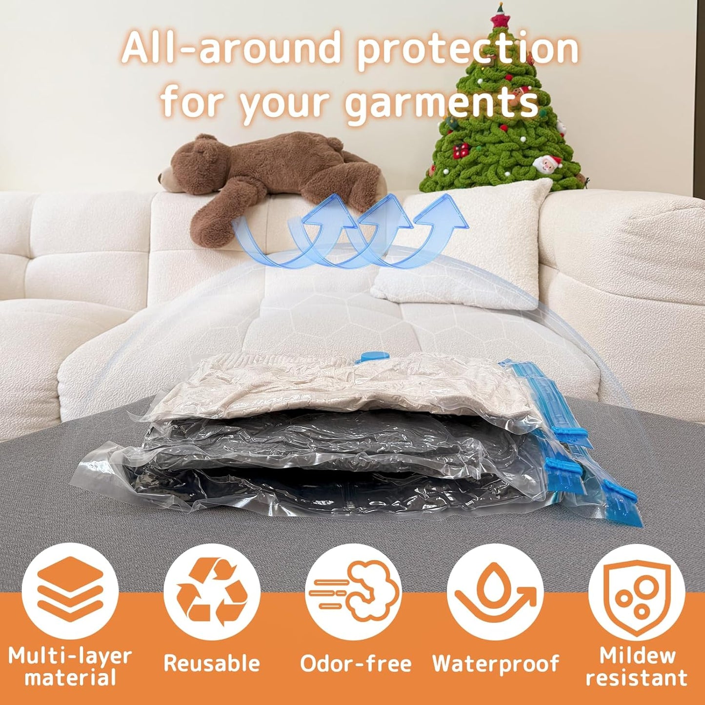 Skiennix Travel Vacuum Bags - 12 Pack Compression Bags with Rechargeable Mini Pump for Luggage & Suitcase