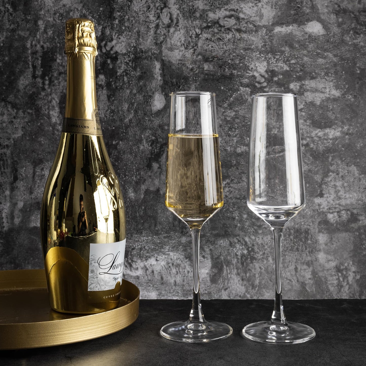 YANGNAY Champagne Flutes Set of 12, 7.5 oz Stemmed Champagne Glasses, Sparkling Wine Glasses for Party, Clear