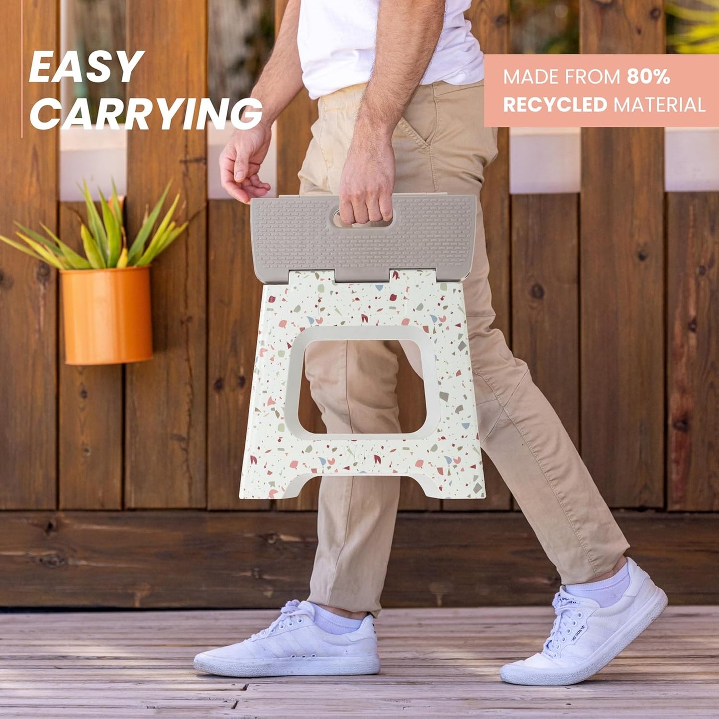 Vigar Foldable Step Stool - Lightweight Non-Slip Design for Adults | 12.5-Inch Grey Terrazzo Pattern, Supports 330 lbs