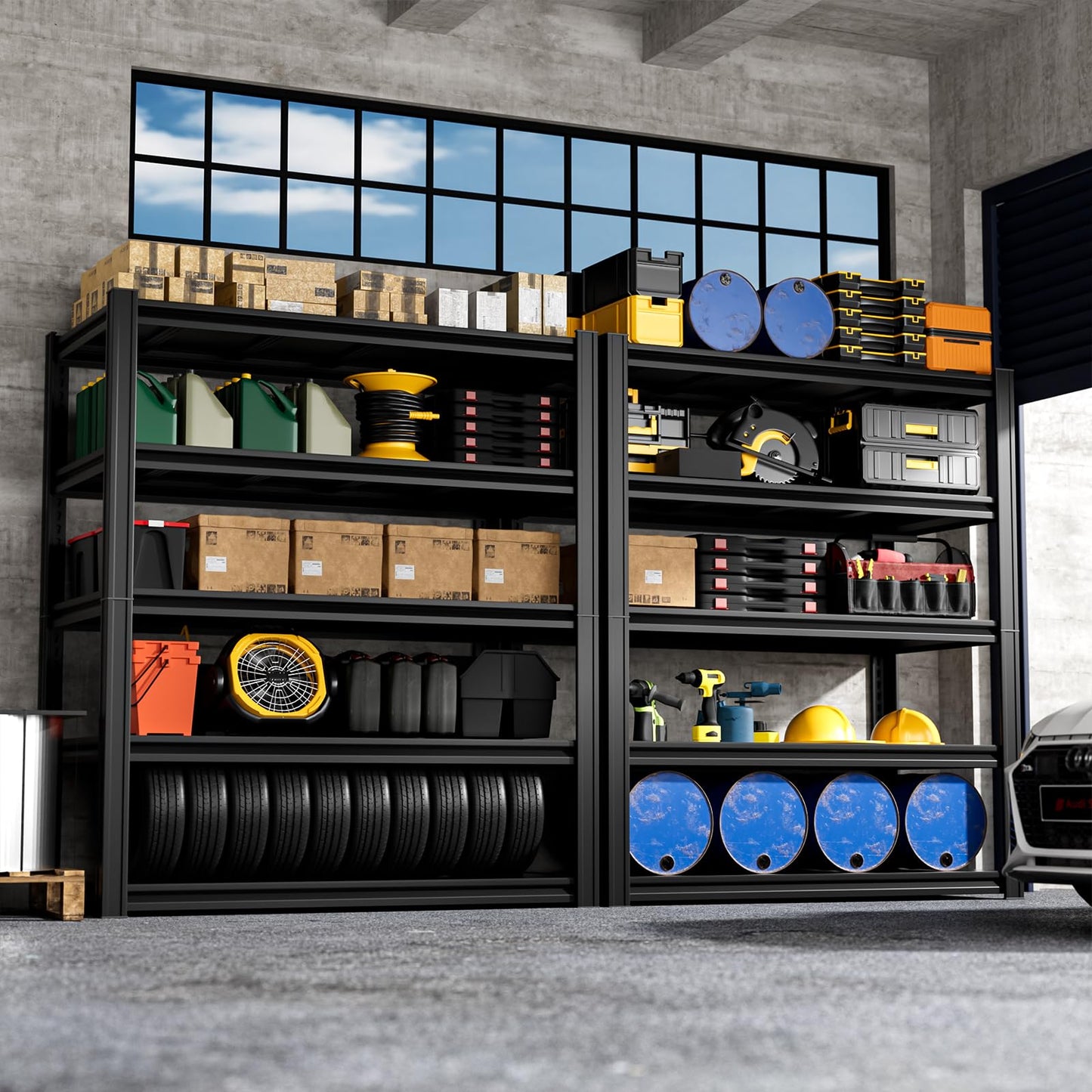 cynnda 5-Tier 40”W X 20”D X 72”H Heavy Duty Garage Storage Shelves 2500LBS Basement Shelving Heavy Duty Adjustable Unit Rack Metal Rack(Black)