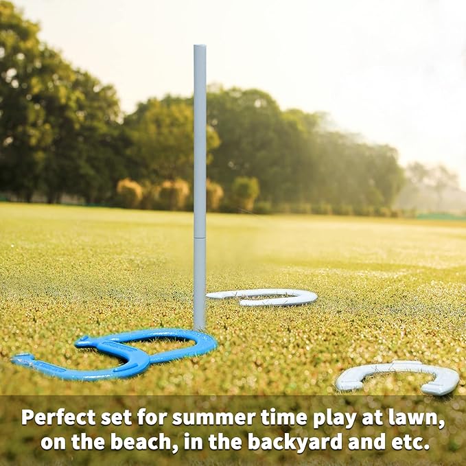 Horseshoes Outside Game Set - Universal Size Lawn Horseshoes Outdoor Games for Parties Beach Backyard, Includes 4 Horseshoes, 2 Steel Stakes and Durable Carrying Bag