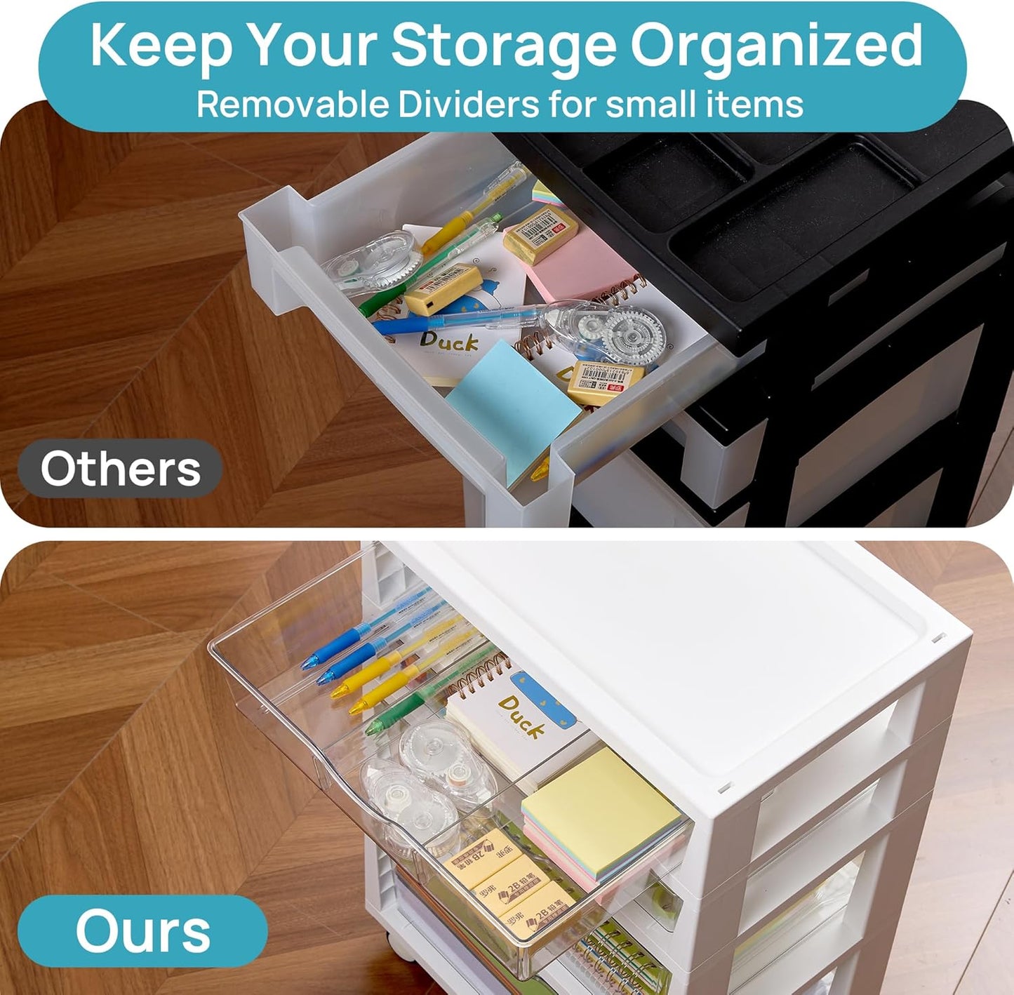Vtopmart 4-Tier Rolling Drawer Cart - Versatile Storage Organizer for Home, Office & Crafts