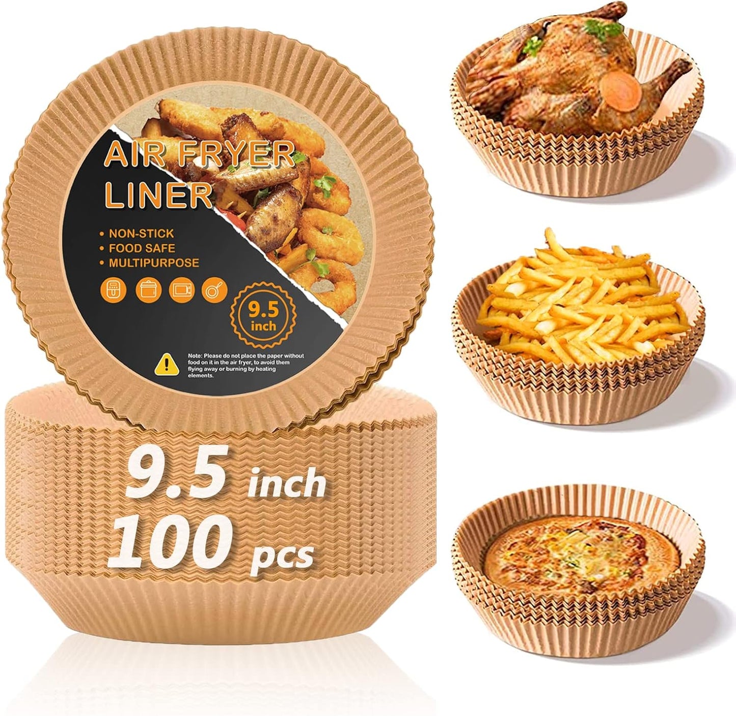 Ninja Air Fryer Liners - Disposable Non-Stick Parchment Paper | 9.5 Inch, Oil Resistant & Waterproof for 4-8QT Baskets