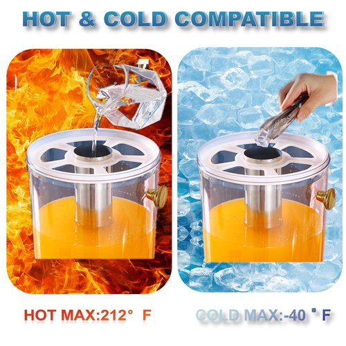 4.5 Gallon Drink Dispenser with Stand, Beverage Dispensers with Ice Core, Spigot, and Ice Shovel, Commercial Hot Cold Juice Dispenser for Parties, Wedding, Hotel Buffet, Banquet, Restaurant (16 L)