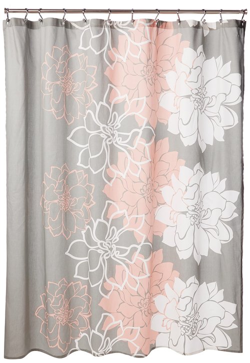 Madison Park Lola 100% Cotton Shower Curtain, Casual Large Floral Design, Modern Bathroom Decor, Machine Washable, Fabric Privacy Screen 72x72", Grey/Peach