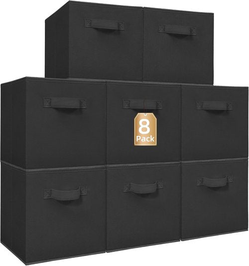 **Storage Maniac 11-Inch Collapsible Storage Cubes - Durable Fabric Bins for Closet & Office | 8-Pack Black**
