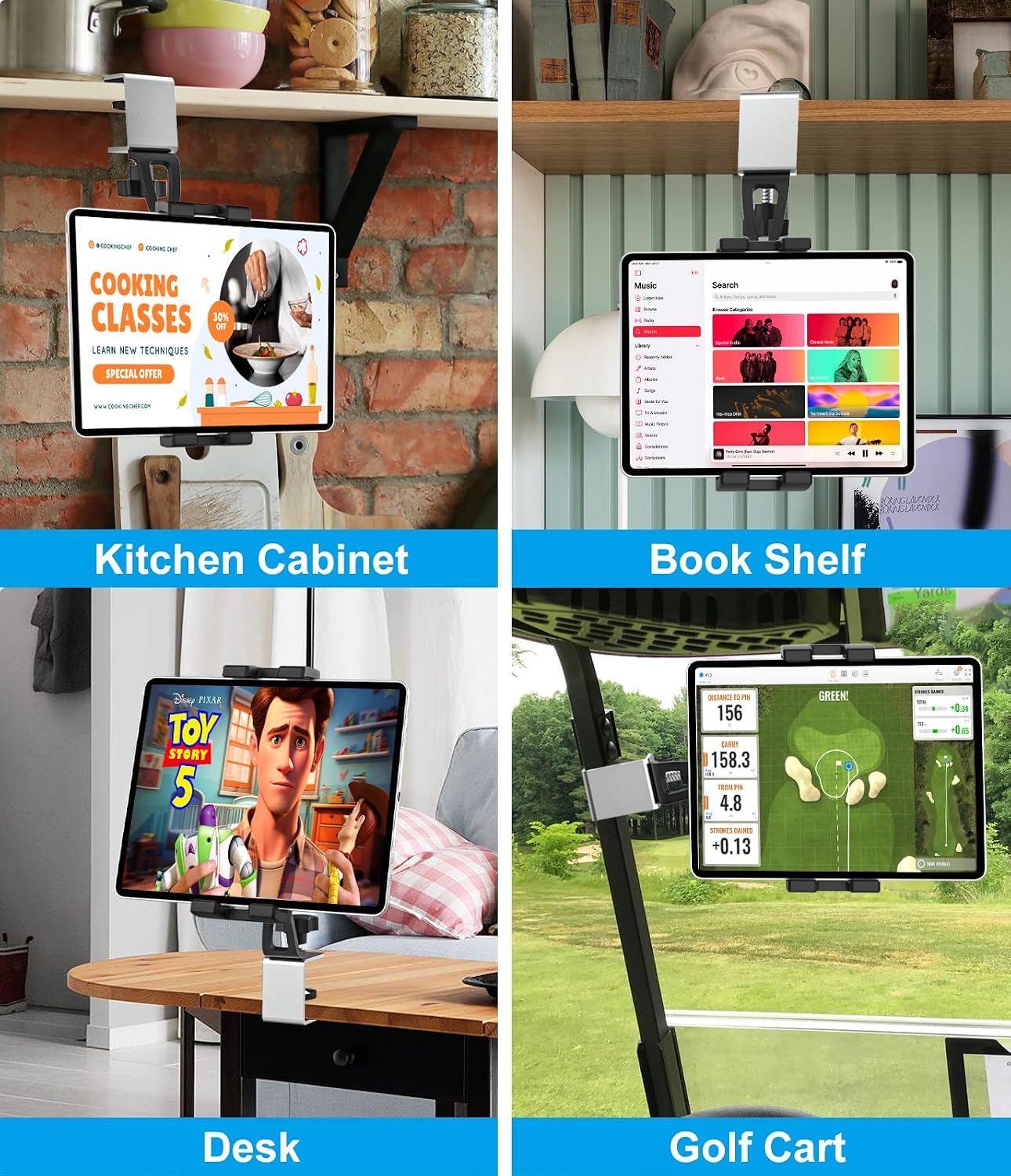 GDZN 360 11 12.9 4-13" Kitchen Cabinet Tablet Holder, [C-Shaped Metal Clamp] Under Cabinet Tablet Mount with Rotation