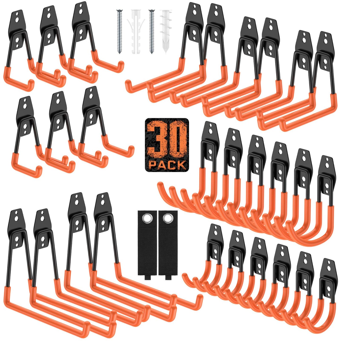 Cpais Garage Hooks with Anti-Slip Coating,Heavy Duty Wall Mount Storage Hooks for Hanging Bike,Hose,Ladder,Yard,Garden Tools (30 Pack Orange)