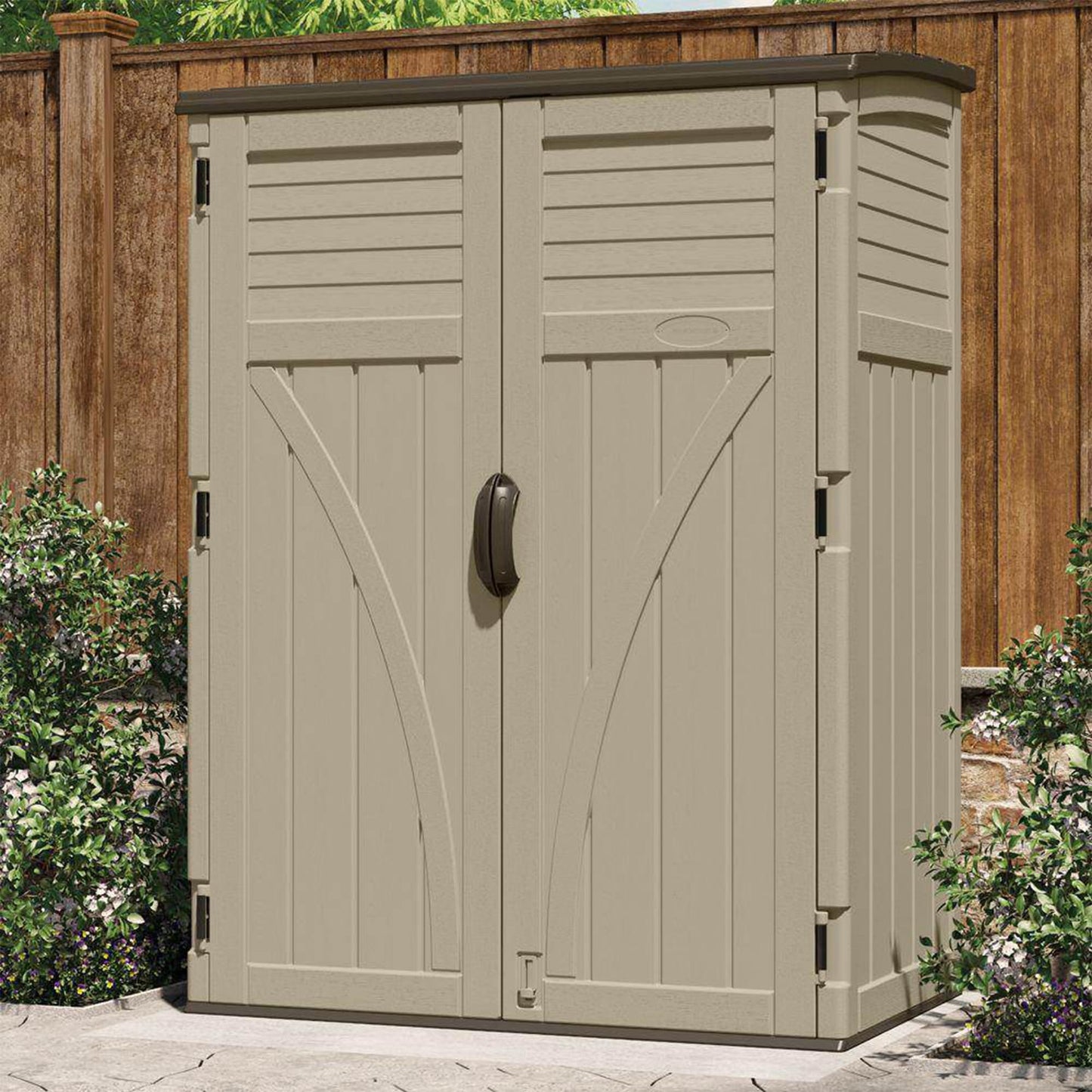 Suncast Outdoor Storage Shed, Water Resistant Resin Vertical Outdoor Storage Cabinet for Patio, Garden Tools, Cushions, & Equipment, Weatherproof Multi-Wall Design, 54 cu. ft., Made in USA