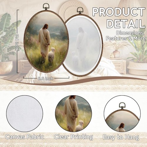 FLAWAFLOMA Christian Jesus Canvas Wall Art - Oval Framed Decor for Home & Church, 8.6x11.4 Inch