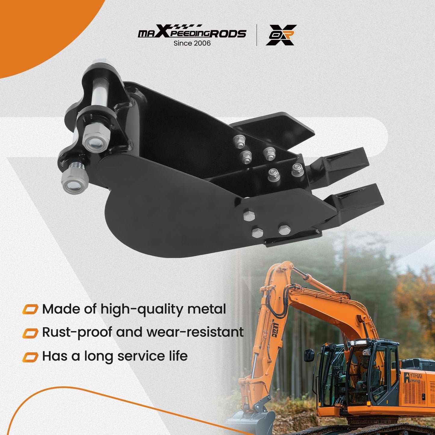 maXpeedingrods Mini Excavator Bucket, 7.87" Narrow Digging Bucket, Hole Diameter 0.98in, 200mm Excavator Attachments Bucket Metal Trenching Digger with Metal Teeth