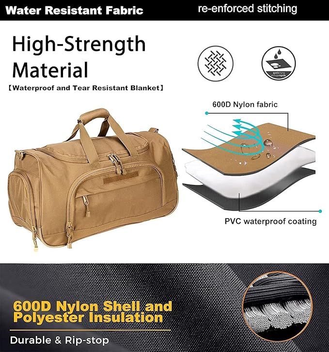 Gym Bag for Women & Men Tactical Duffle Military Weekender Work Out Lightweight Waterproof Sports Tote Shoe Pocket Tan