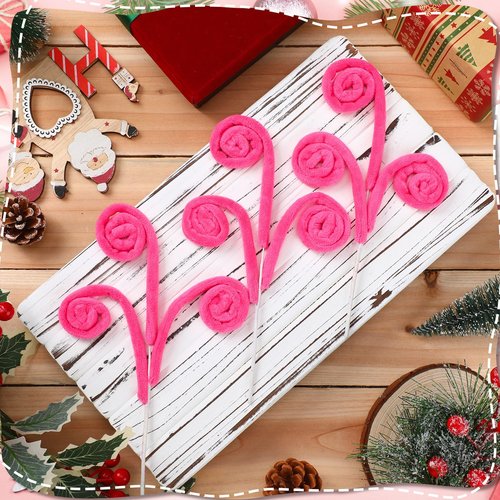 Daifunli 12 Pcs Hot Pink Curly Christmas Tree Picks Velvet Curl Decoration Spiral Curly Tree Topper Ornaments DIY Crafts for Wreath Fireplaces Vase Filler Holiday Ornament, 12 Inch