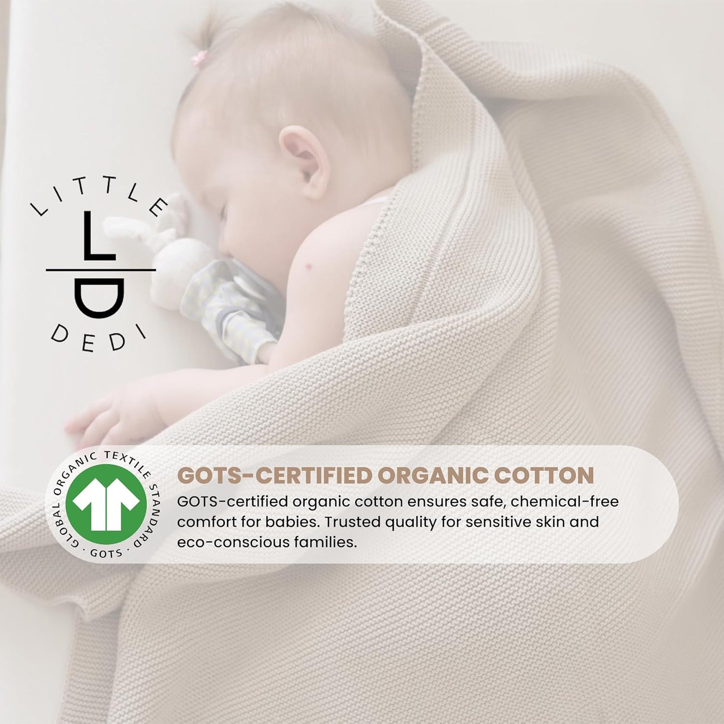 Organic Cotton Baby Blanket by [Brand Name] - Soft Knitted Swaddle for Newborns | Gift Box Included, 30"x40", Stone