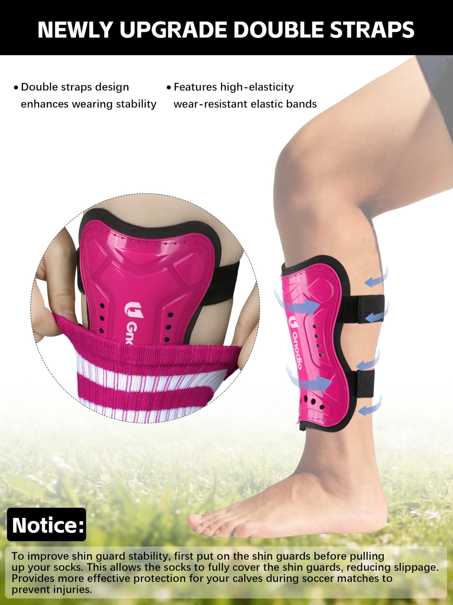 Gnodio Kids Soccer Shin Guards and Socks Youth Soccer Shin Pads Protective Defender Gear for 3-12 Years Old Toddler Children Teen Boys Girls Hot Pink S