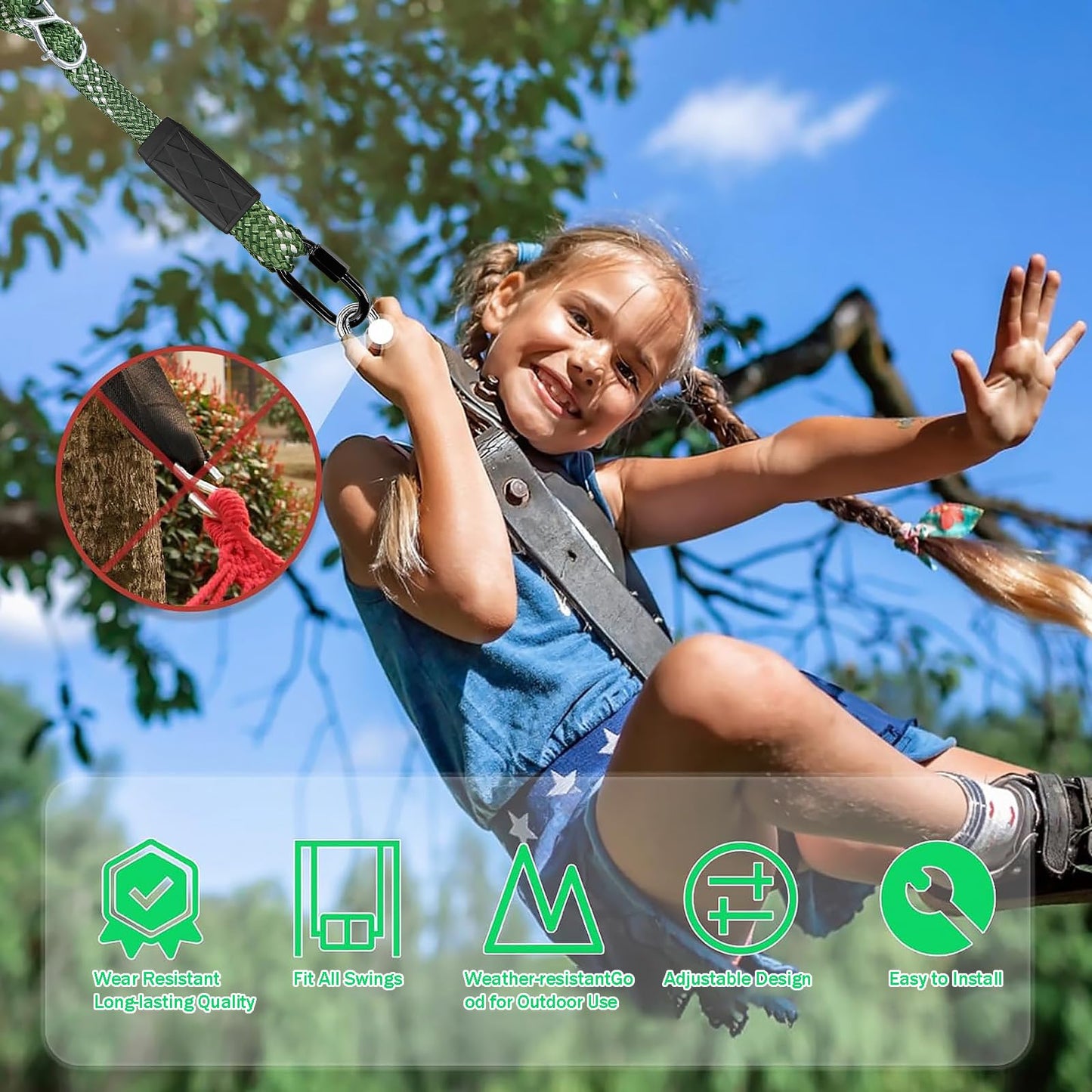 Yyiwhmy Tree Swing Hanging Straps, 6.67ft 800 LB Capacity Adjustable Nylon Swing Straps with Safer Lock Snap Carabiner for Hammock, Swing, Outdoor Camping and Aerial Yoga