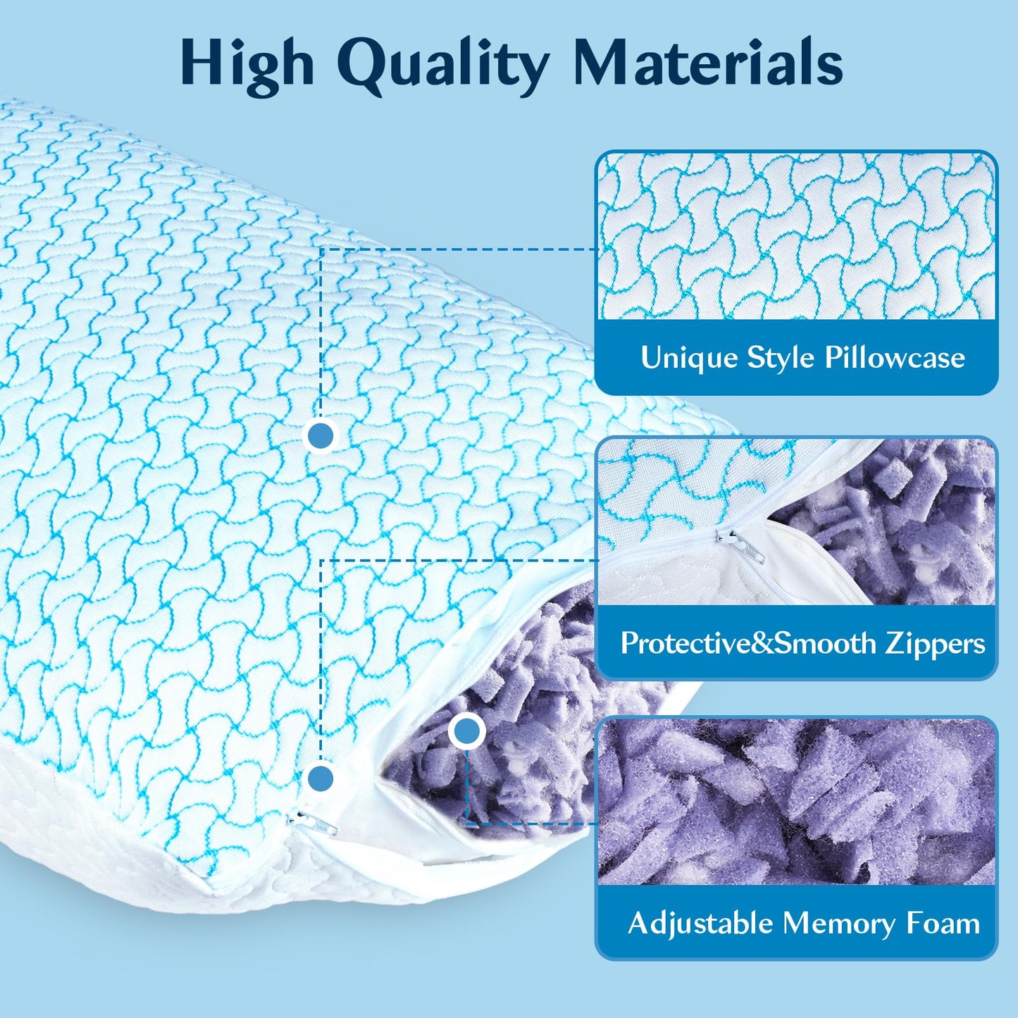 SUPA MODERN Shredded Memory Foam Pillows Queen Size Set of 2, Cooling Bed Pillow for Sleeping for Hot Sleepers, Adjustable Pilllows for Side Back and Stomach Sleepers, Neck & Shoulder Comfort Support