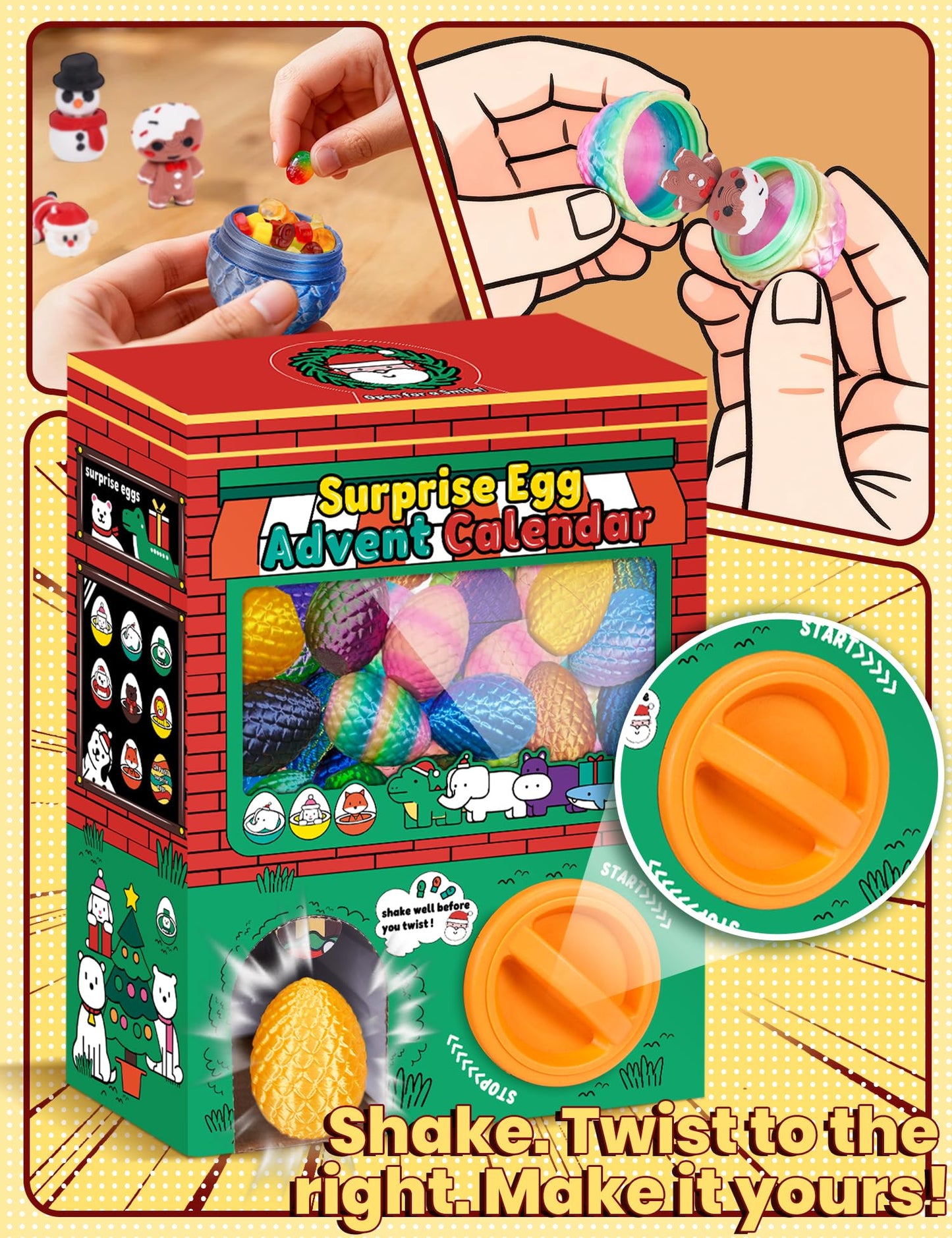 YILCER Christmas Advent Calendar 2025 Vending Machine, 24 Surprise 3D Printed Dragon Eggs with Mini Articulated Animals, Animlas Advent Calendar Christmas Gifts for Grandkids,Teens,Kids Christmas Tree Decorations