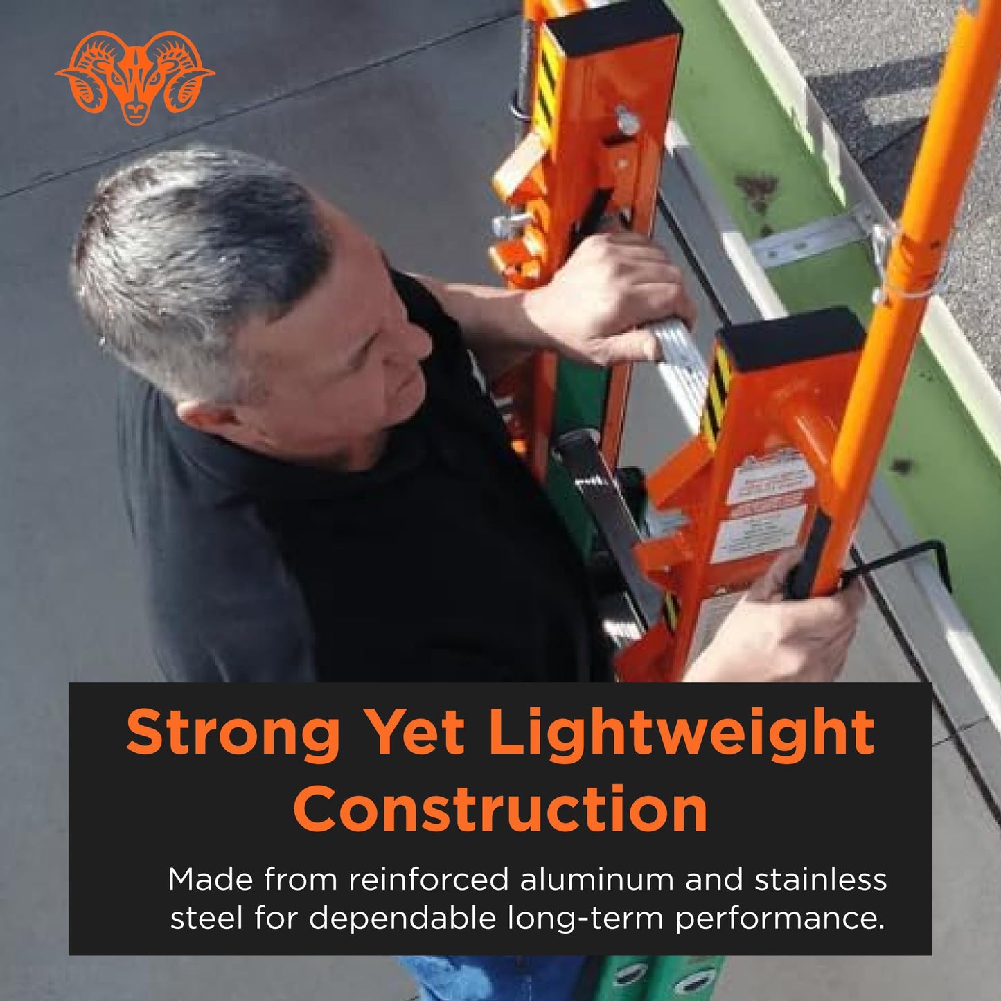 Bighorn Ladder Stabilizer for Roof Safety | Lightweight Aluminum | Easy Adjustable | Stabilizing & Secure | Gutter Clips/Hooks Included | Easy Access Handle Support | Fold for Transport & Storage