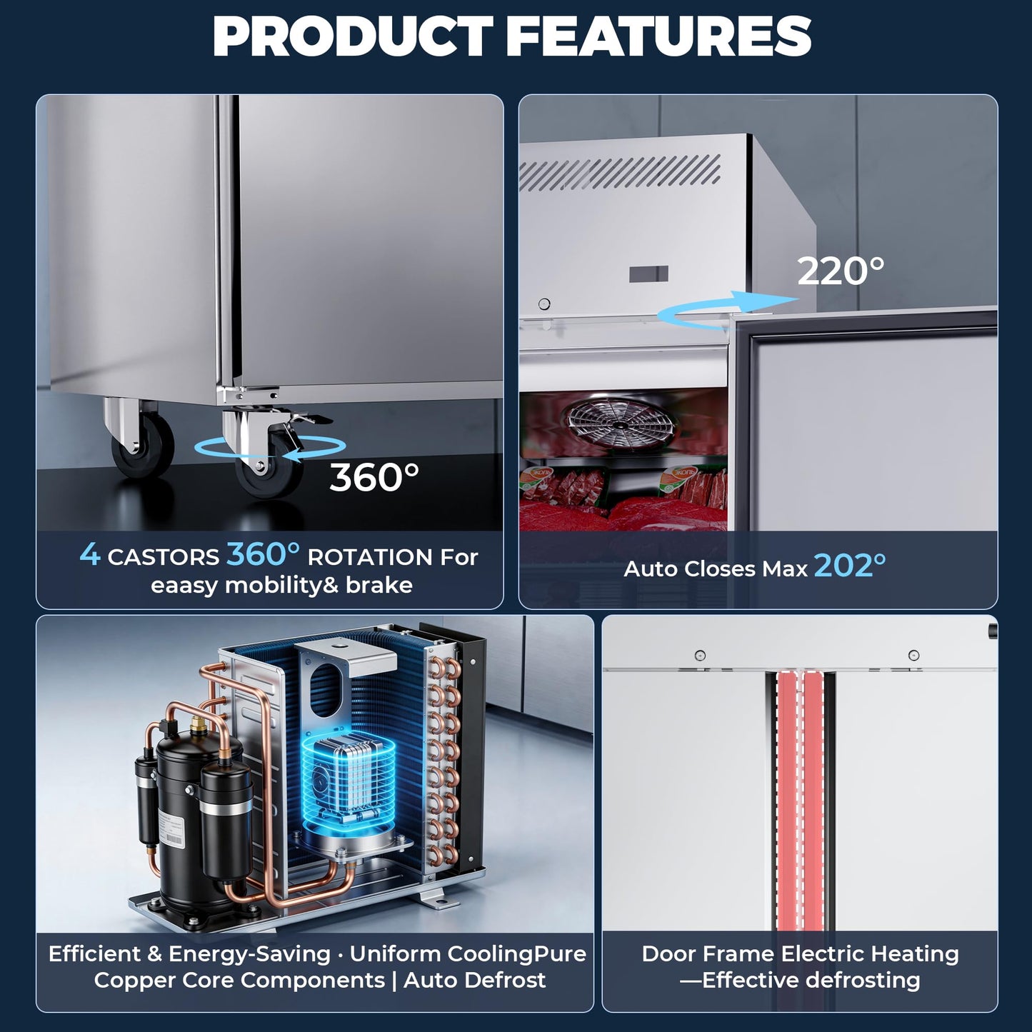 Ferueo Commercial Refrigerator and Freezer Combo, 48" W 2 Door Dual Temperature Zones Freezers, 39 Cu.ft Commercial Refrigerators with 8 Adjustable Shelves for Restaurant Shop Bar