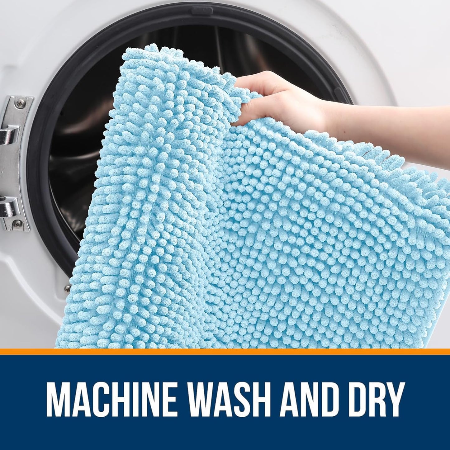 OLANLY Bath Rugs - Extra Soft Chenille, Quick Dry & Absorbent | 24x16 Sky Blue Machine Washable Mats