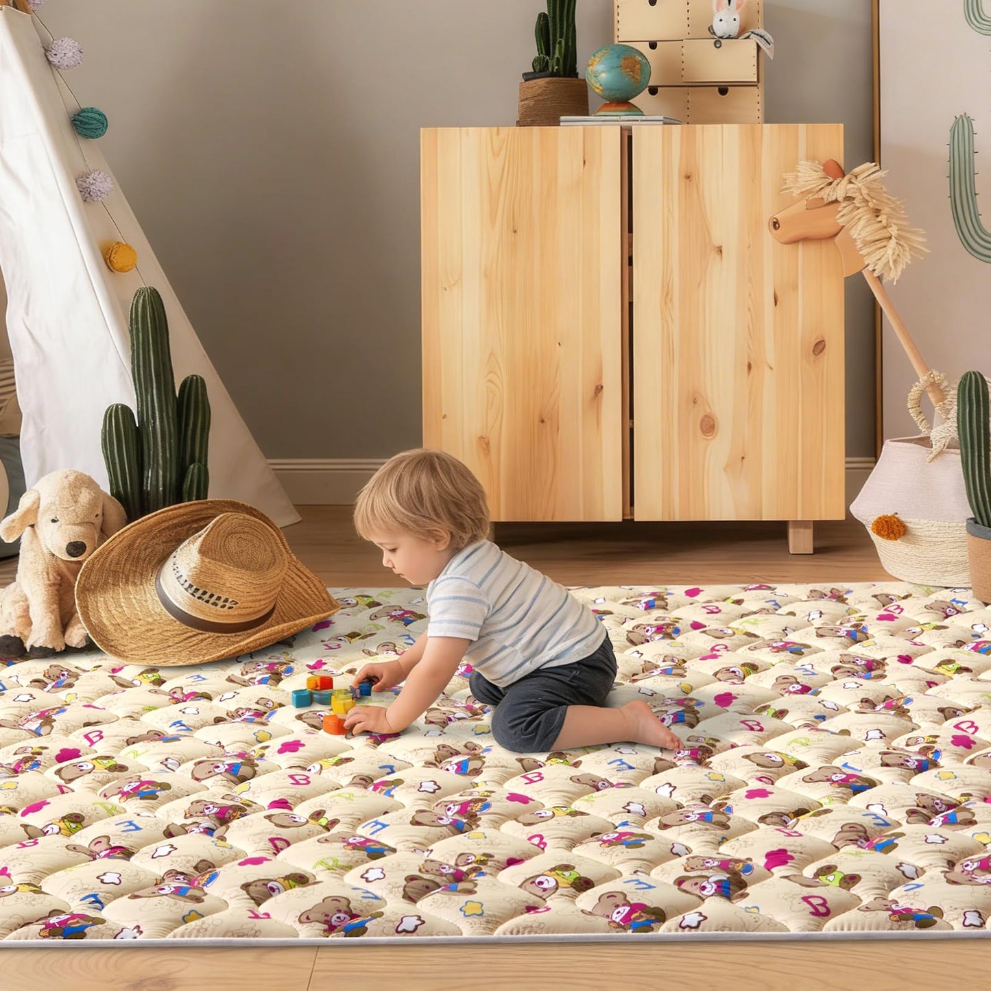 Baby Play Mat - 79" X 71",Premium Thicker Foam One-Piece Machine Washable, Extra Large Anti-Slip Soft Cushioning Foam Playmats for Babies and Toddlers, Foldable Baby Crawling Mat for Playpen