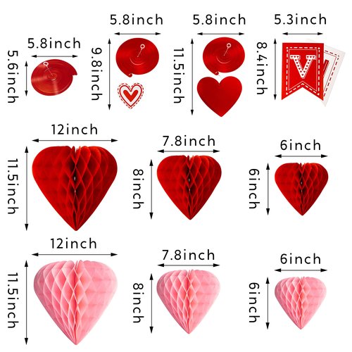 JOYIN 31 Pcs Valentines Day Swirl String Cutout,Decoration Kit with Banner, Garland, Foil Swirls, Hanging Swirls with Heart Pendant,Heart Honeycombs for Valentines Party, Wedding ,Anniversary