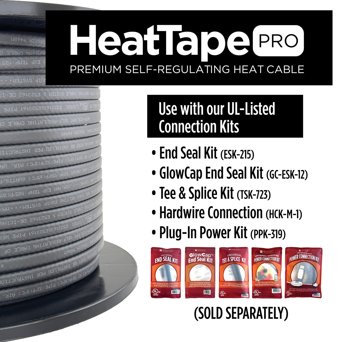Radiant Solutions Company Heat Tape Pro - Self-Regulating Heat Cable - Long Term Ice Dam, Roofing, Gutter & Pipe Freeze Protection - 12 MM, 6 Watts Per Foot (250, 120 Volt)