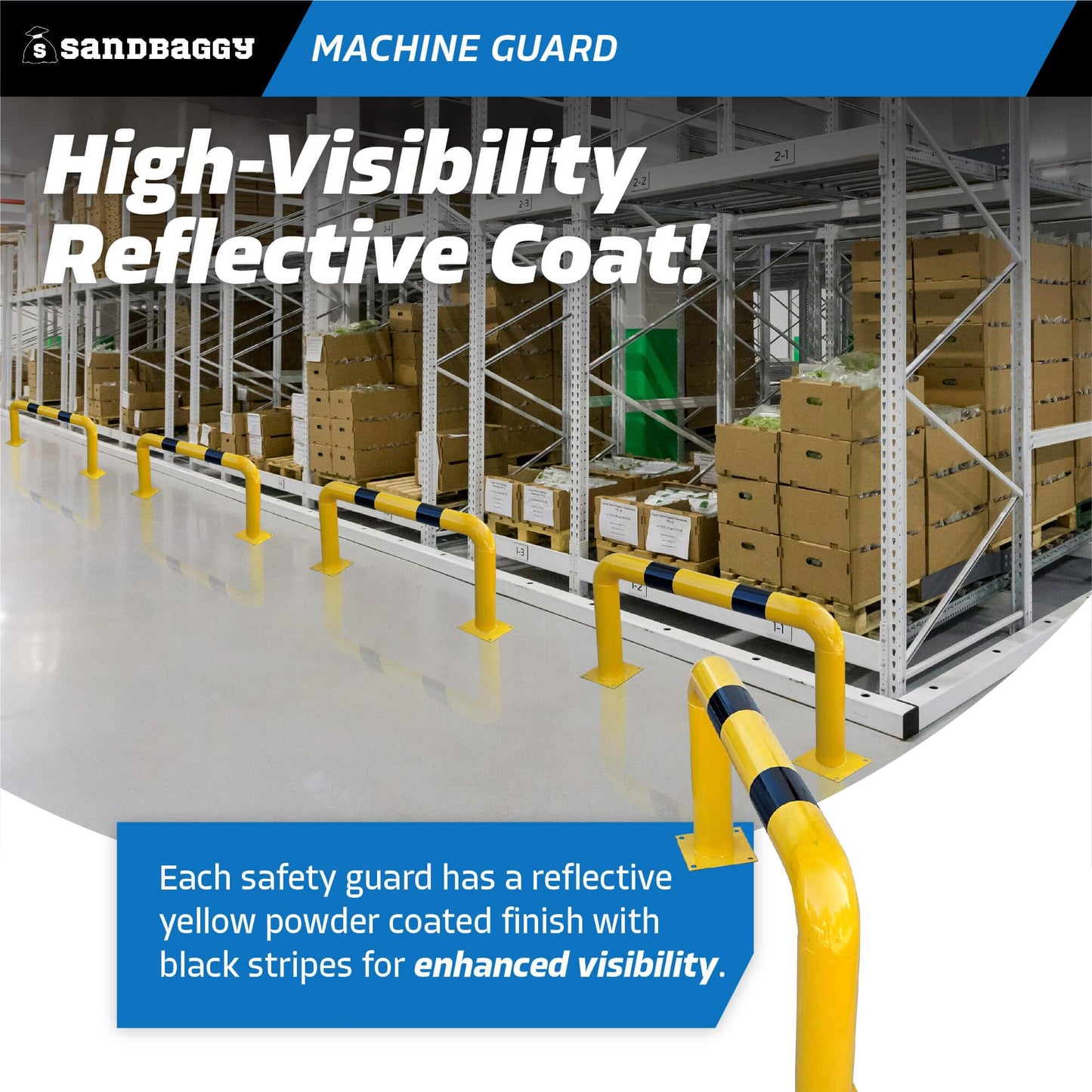 Sandbaggy High Profile Machine Safety Guard (24" H x 48" L) - Fixed Industrial Barrier Guards - Vehicle Impact Protection - Yellow Finish (1)