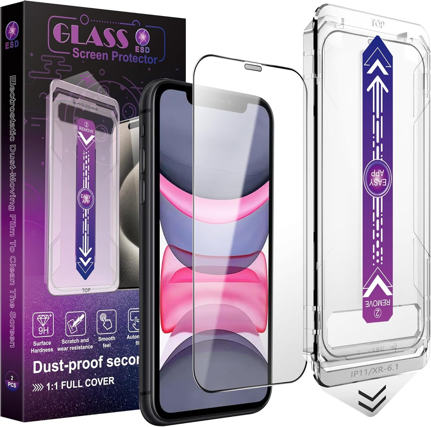 CHRYSHA 2-Pack 11 6.1-Inch, Screen Protector Tempered Glass for iPhone and iPhone XR Auto Dust Removal, No Bubbles