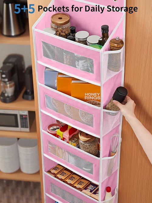 JARLINK Over The Door Organizer - 5 Shelf Hanging Storage with Large Capacity Pockets | Pink