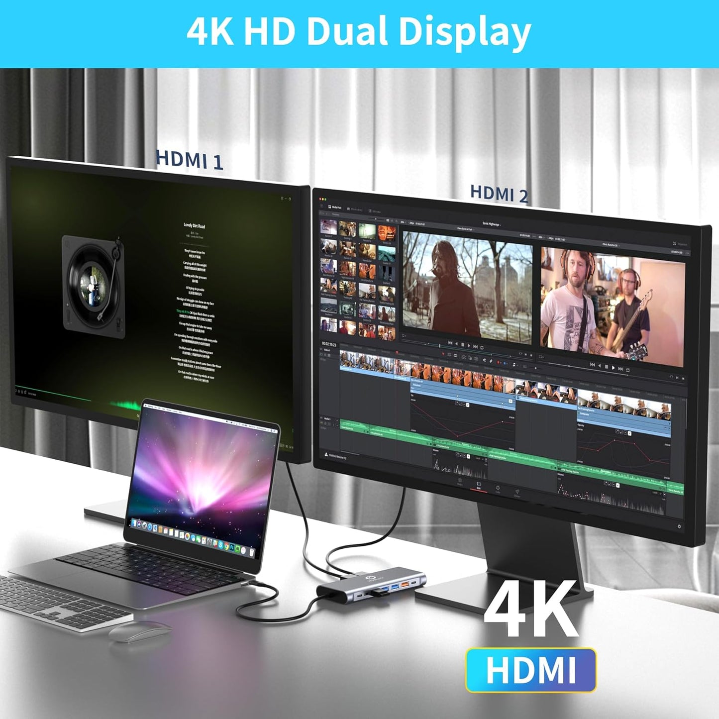 WWLSV 4K@60Hz(DP 1.4 2 14-in-1 3.1/100W Docking Station Dual Monitor for MacBook/Dell/HP/Lenovo Laptop, Dual Required)