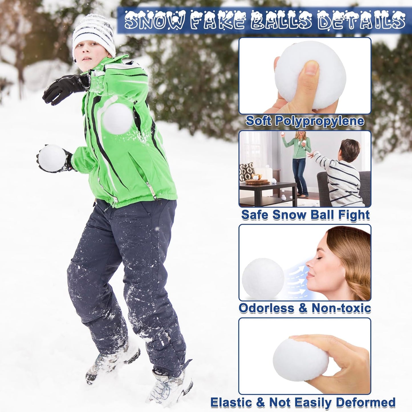 Skiennix Fake Snow Balls - Soft Plush Indoor & Outdoor Snowball Fight Set | 120 Pack for Kids & Family Fun