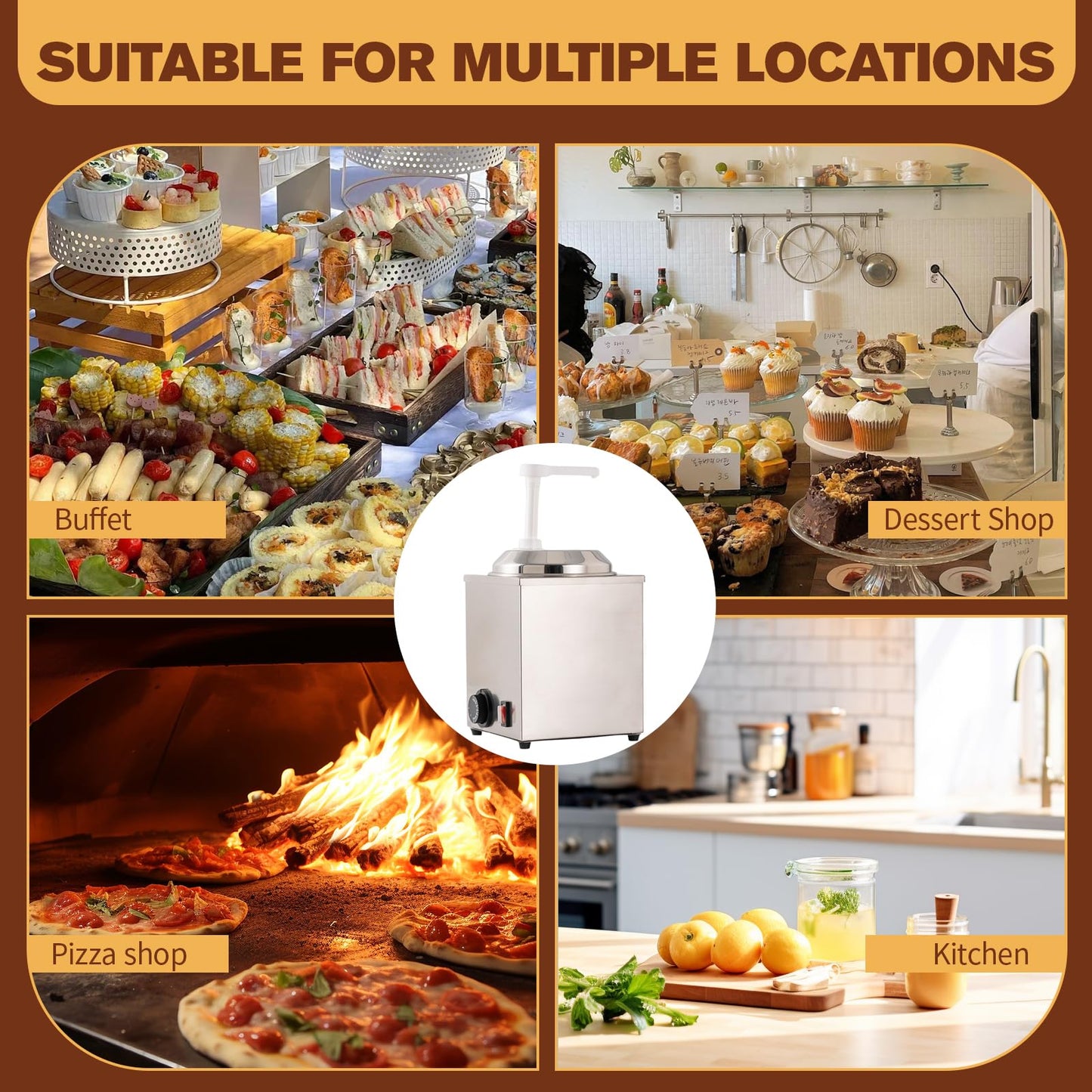 KUKARTARE Stainless Steel Cheese Warmer and Dispenser 2.3L Heated Nacho Cheese Sauce Dispenser Pump with Adjustable Portion Commercial Kitchen Electric Heater