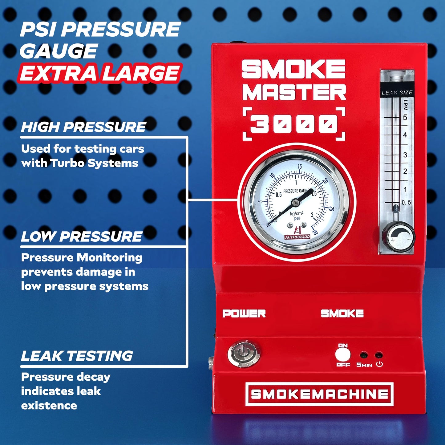 AutoLine Pro *2025 NEW Model* Automotive High Volume Smoke Machine - EVAP Leak Detector with Built-in Air Compressor - Model 3000E – EVAP Vacuum Exhaust Smoke Detector Tools Kit - Red
