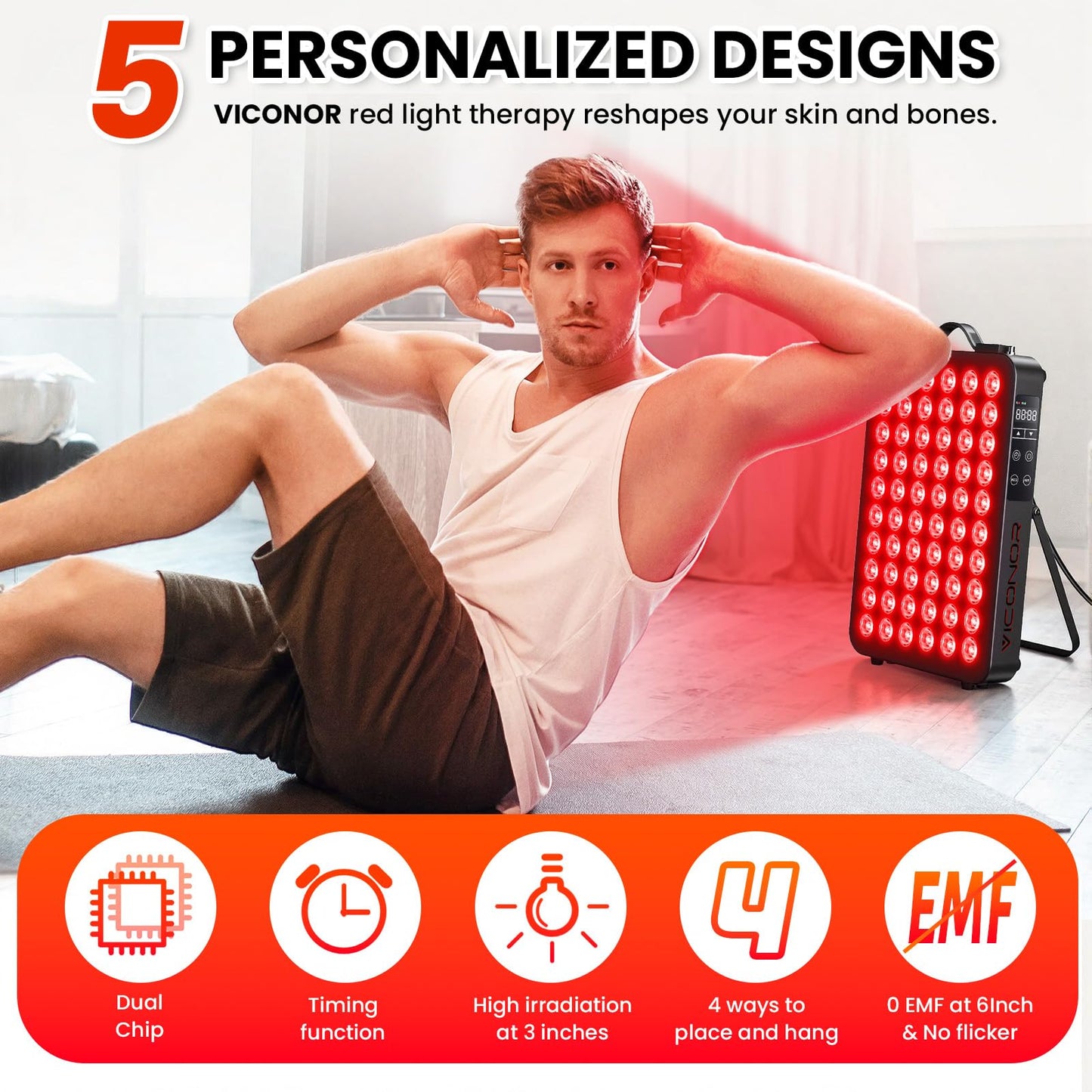 Red Light Therapy for Body, 660nm 850nm Near Infrared Light Therapy Panel, 60 Dual Chip LED Device with 300W of Power, Ideal for Body, Face, Improve Sleep, Skin Health, Includes Hanging Kit & Handle
