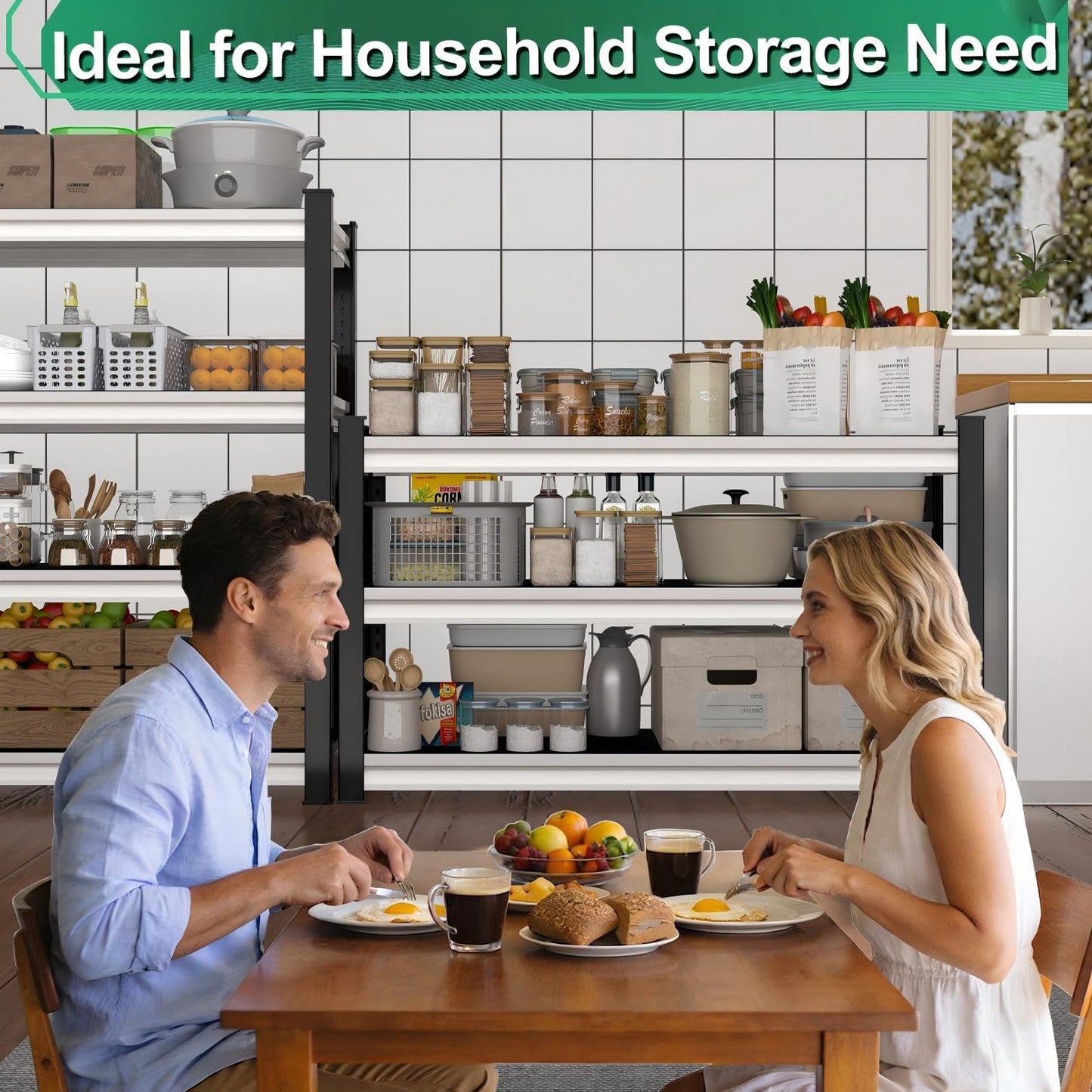 SUPPNEED 48" W Storage Garage Shelving: 1,500Lbs Black & White Metal Freestanding Utility Shelves, 3 Tier Adjustable Heavy Duty Rack Units 48" W x 18" D x 39" H
