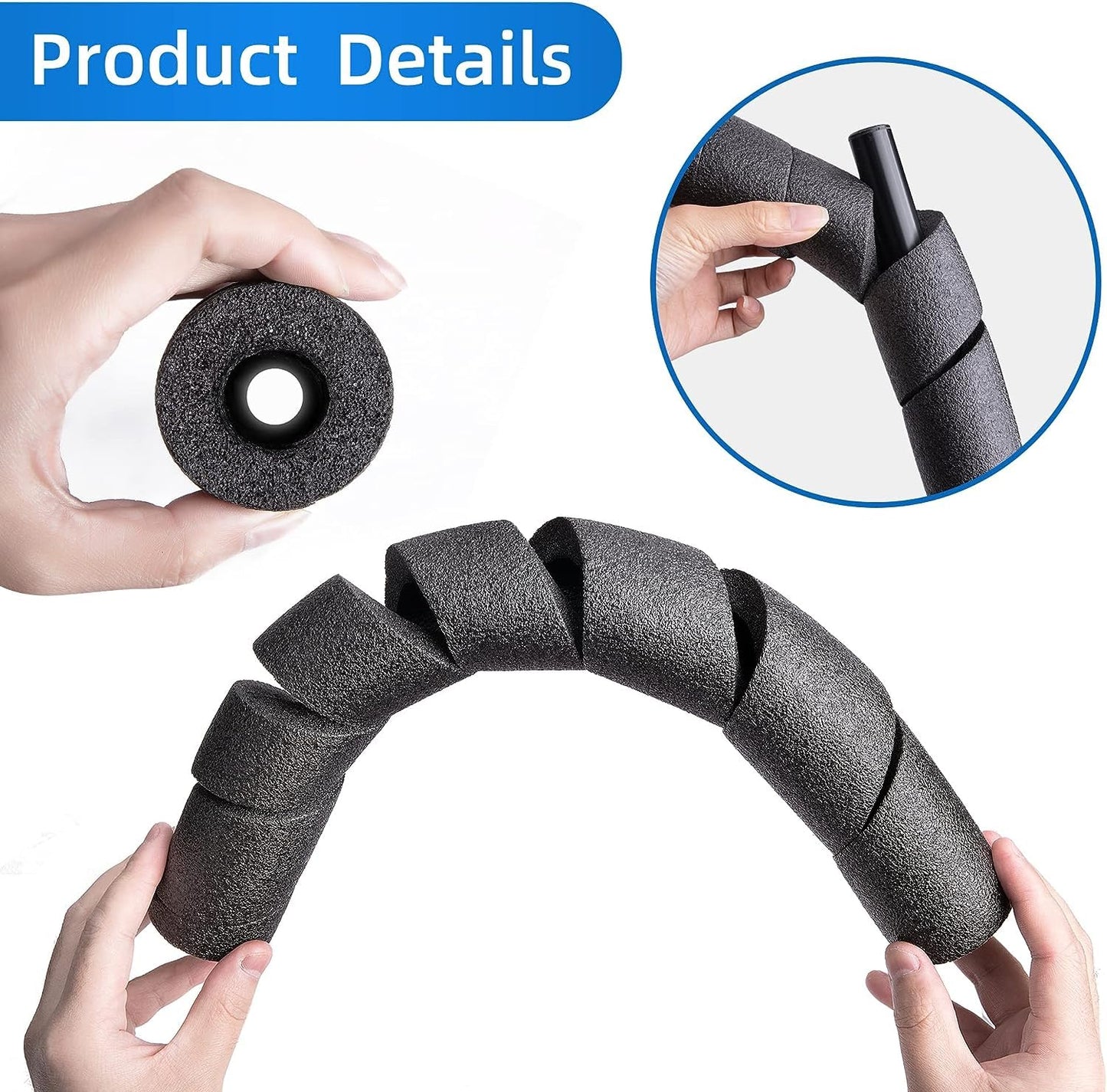 2 Pack Pipe Insulation Foam Tube, 15.7" L x 0.79" Inner Diameter Black Pool Noodles Foam, Multi-Purpose Snake Pipe Wrap Protection for Outdoor Indoor Swimming Pool Handle and Winter Water Pipes