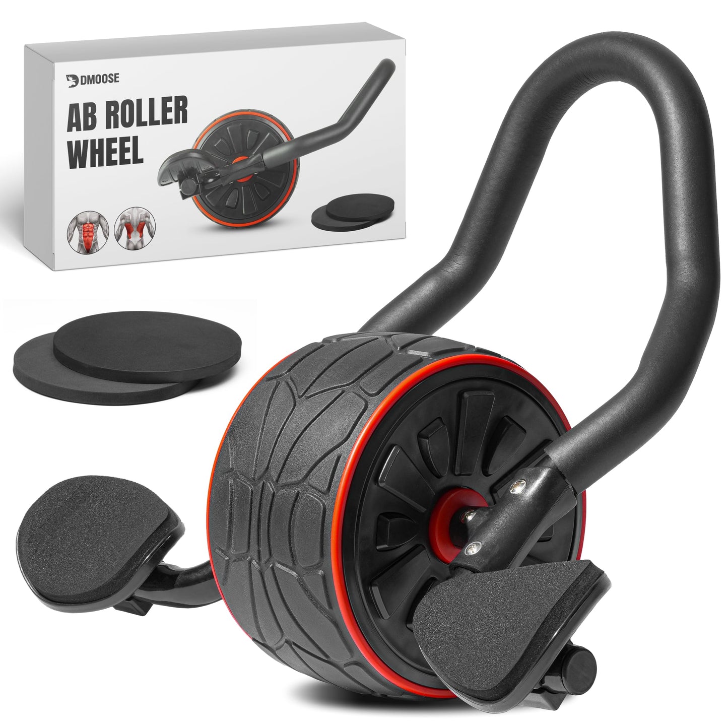 DMoose Fitness Ab Roller Wheel with Elbow Support & 2 Knee Pads - Abdominal Exercise Trainer for Core Strength Training - Ultimate Abs Workout Equipment for Home and Gym - Ab Machine for Men & Women (Black)