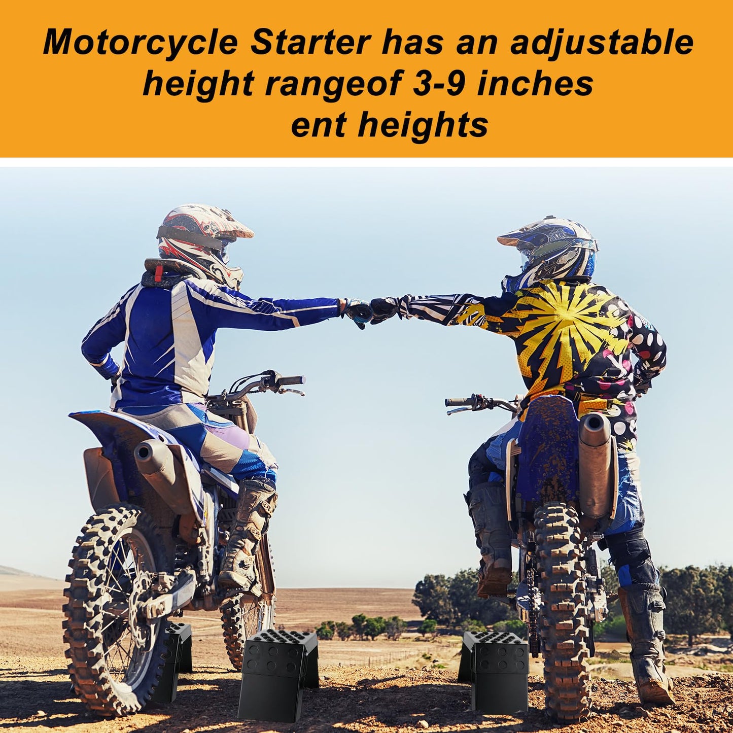 DaisyInner 2 Pcs Black Moto Starting Block Aid Adjustable 3-9" Starting Blocks Motorsport Foot Stool Dirt Bike Accessories for E Bikes Youth Moto Crossers Touring Motorcycles