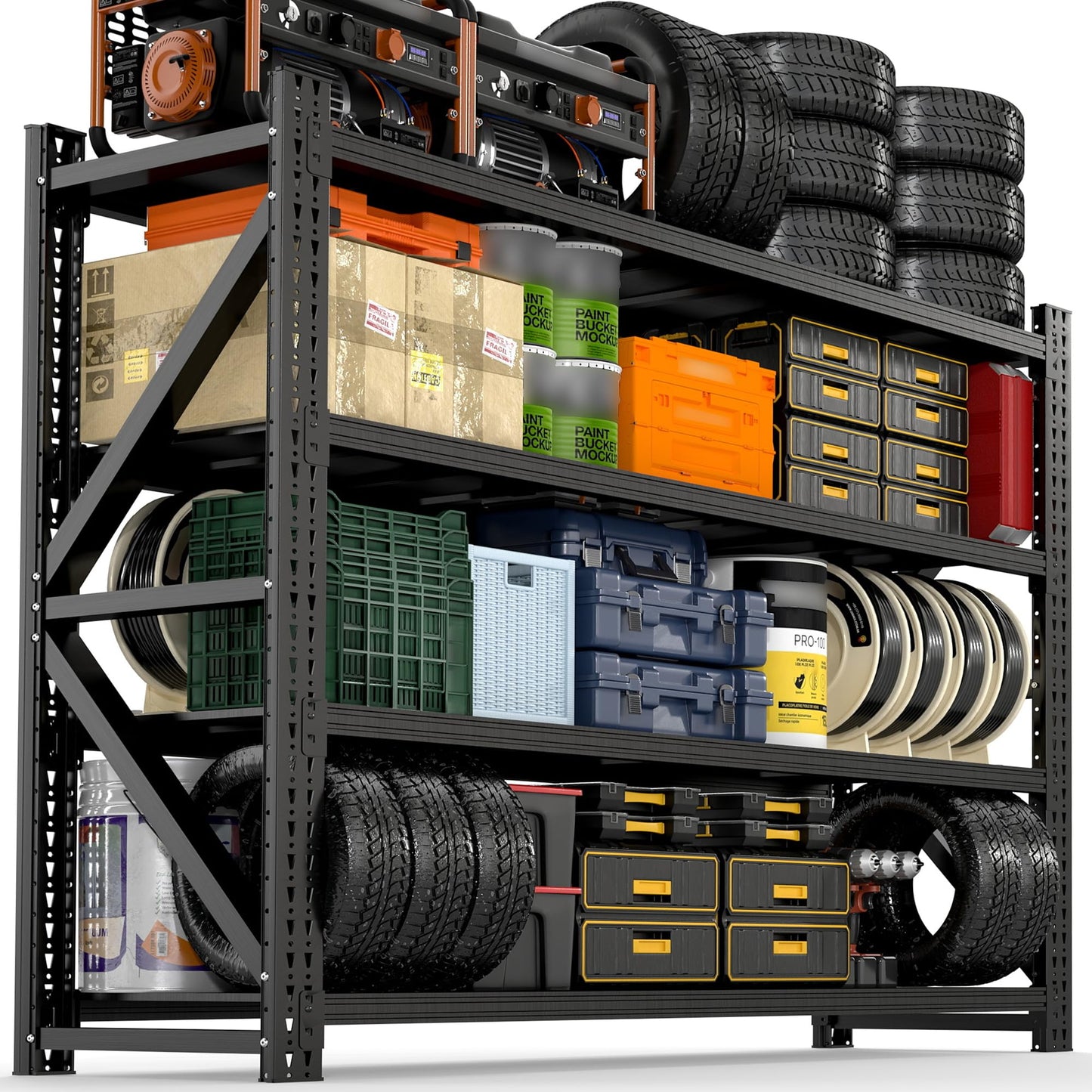 VIYET 4-Tier Heavy Duty Garage Shelving,Industrial Shelving for Maximum Capacity,Garage Storage Racks Heavy Duty Steel Shelves,Ultra-Wide Metal Rack for 3‑Car Garages,Warehouses