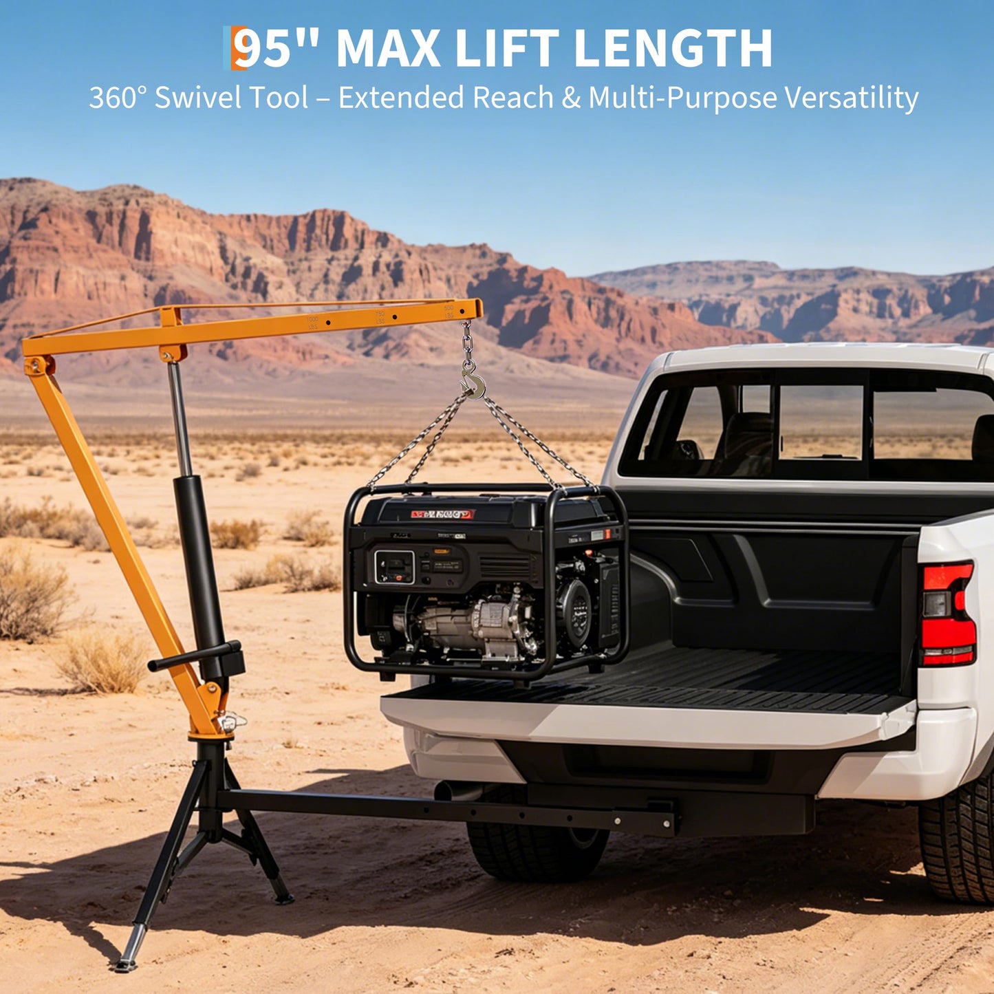 GarveeTech Heavy Duty 1000 Lbs Truck Crane, Hydraulic Hitch Mounted Hoist with 360 Degree Swivel Boom, Adjustable 3-Position Load Capacity for Farm, Construction & Engine Lifting